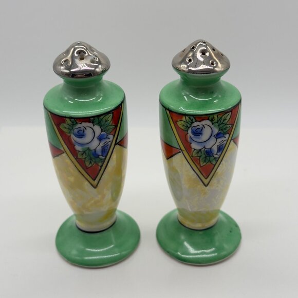 Vintage Hand-Painted Japanese Salt & Pepper Shakers Floral Design ** READ ** - Picture 2 of 10